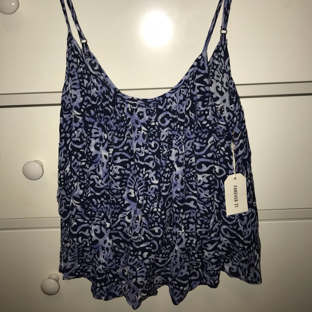 Multi-shade blue, paisley, flowy, cropped tank top